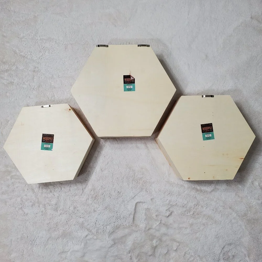 NWT Hexagon Wooden Tray Set Hexagon Wall Shelves Set of 3